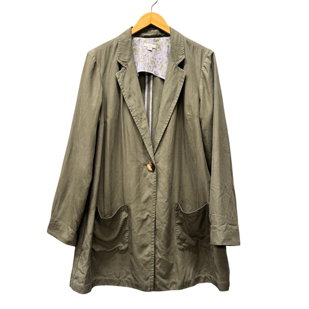 J Jill Jacket Womens Large Tall LT Lyocell Linen Blend Olive Green Longline